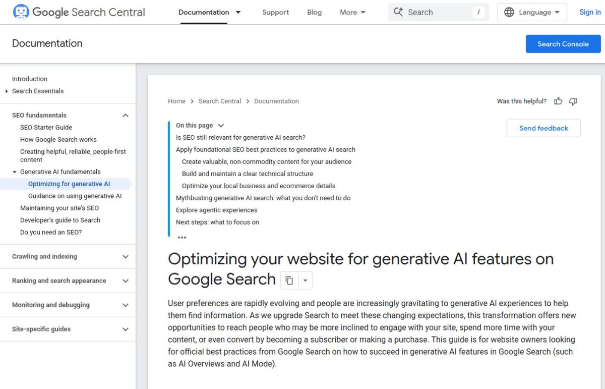 Source: Google Search Central, Optimizing for Generative AI Features (May 15 2026)
