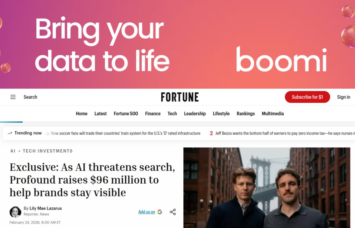 Source: Fortune, Profound raises $96M at $1B valuation (Feb 2026)